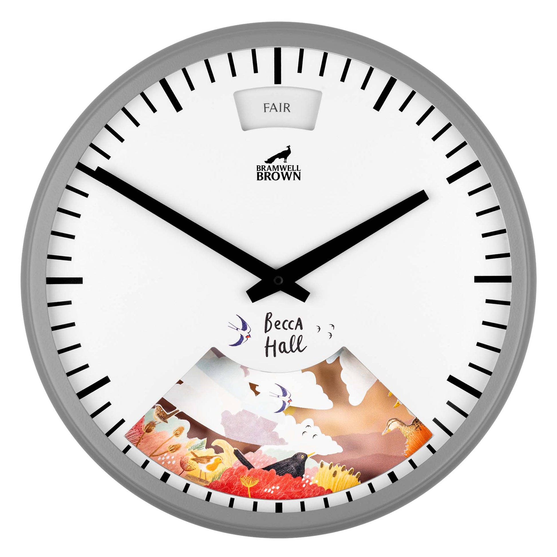 Forecast in Flight Weather Clock by Becca Hall ||| Cloudy Grey
